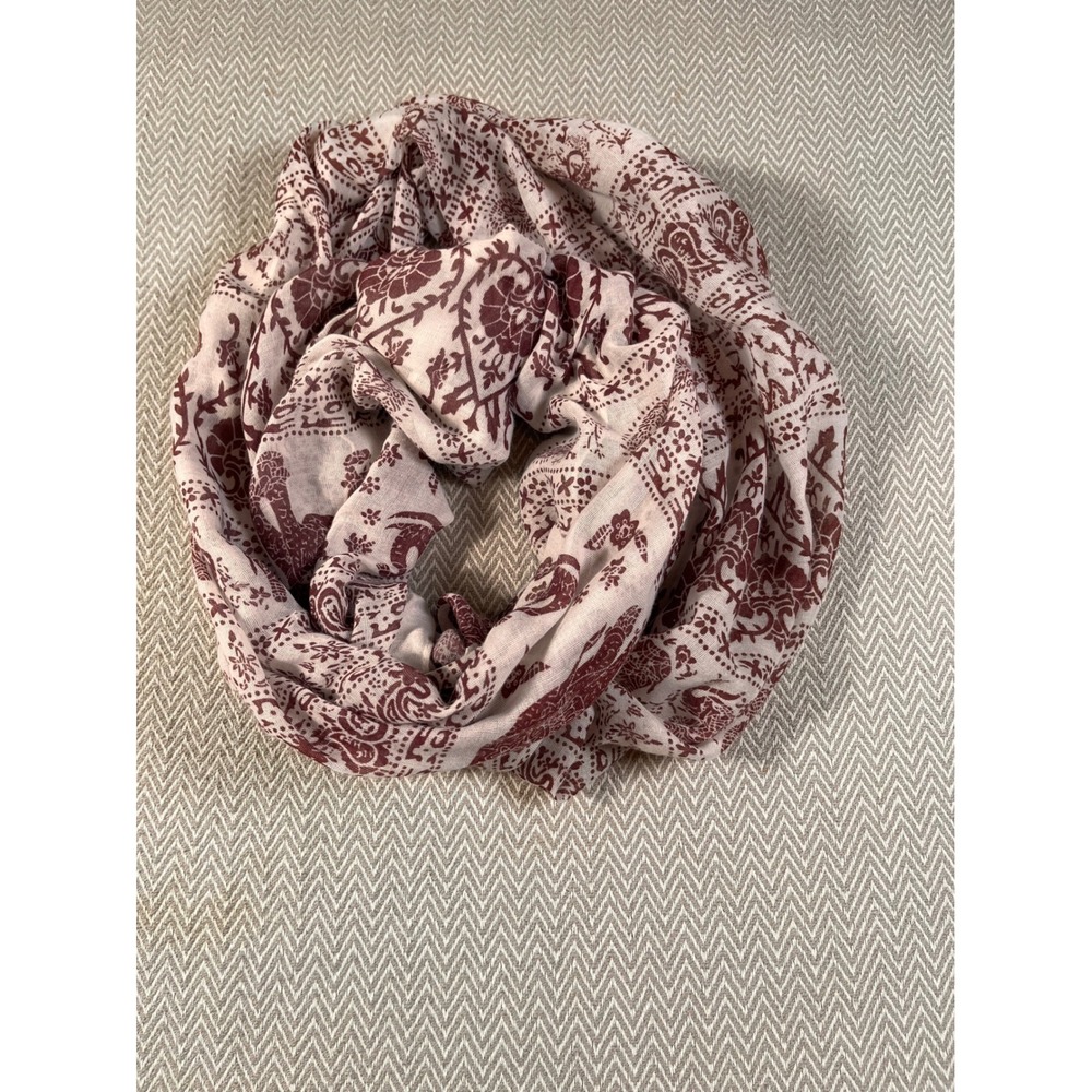 Boho Elephant Infinity Scarf Burgundy Ivory Lightweight Gauze Loop Scarf - Picture 4 of 9